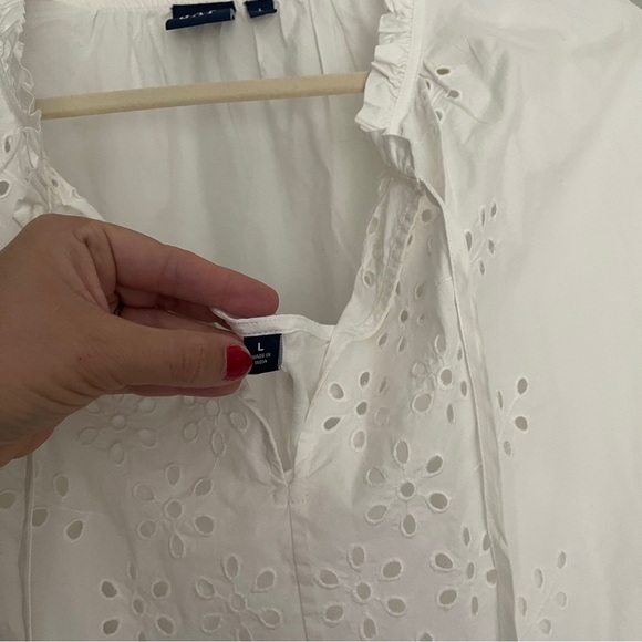 GAP Eyelet Mini Dress In Off White Ruffle Long Sleeve Slip - Picture 5 of 6
